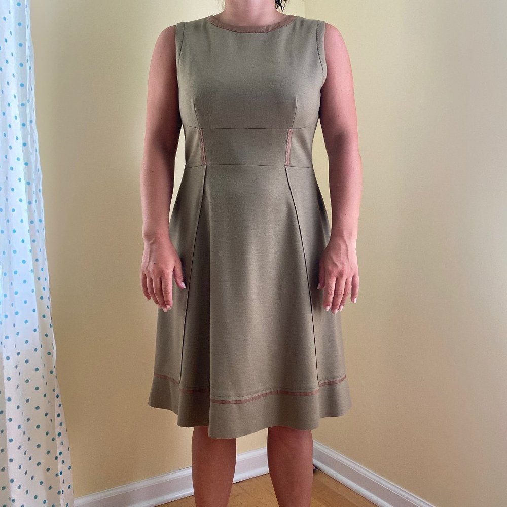ELIE TAHARI A-Line Wool Leather Dress